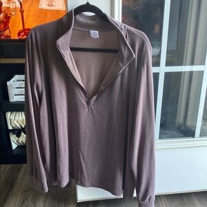 Ribbed Half-Zip Pullover in Taupe